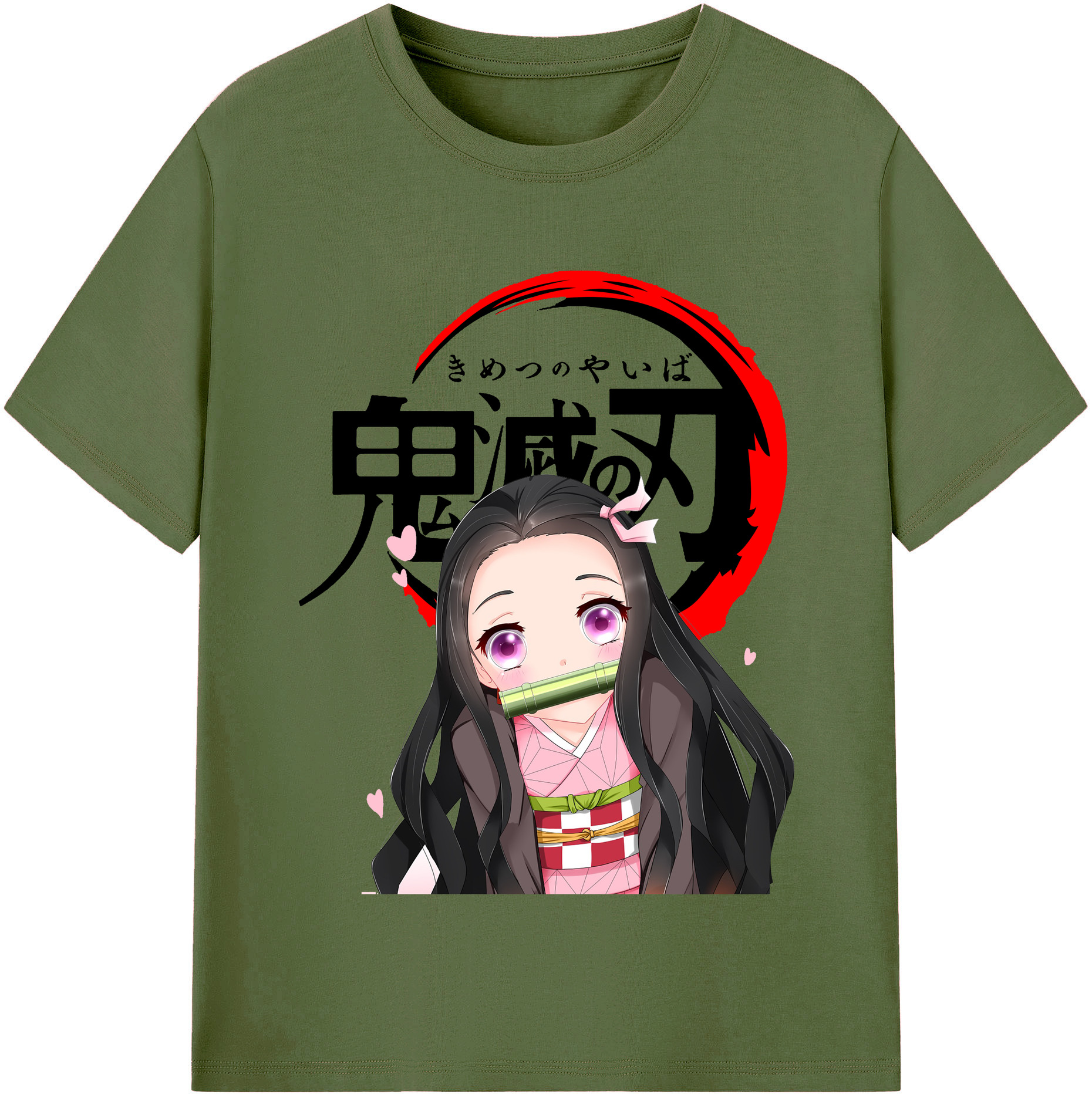 （画像用） 鬼滅の刃（きめつのやいば）竈門 禰󠄀豆子／かまど ねずこ Kamado Nezuko 綿100％半袖Tシャツ（フロントプリント）